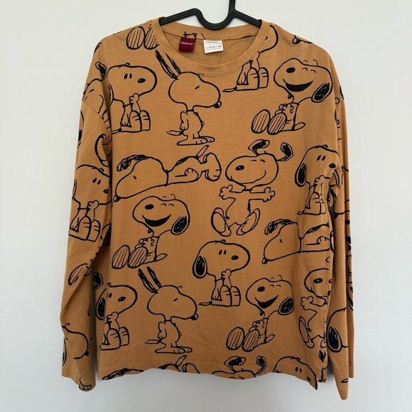 Zara Brown Long Sleeve Tee with Peanuts Print - Picture 1 of 3